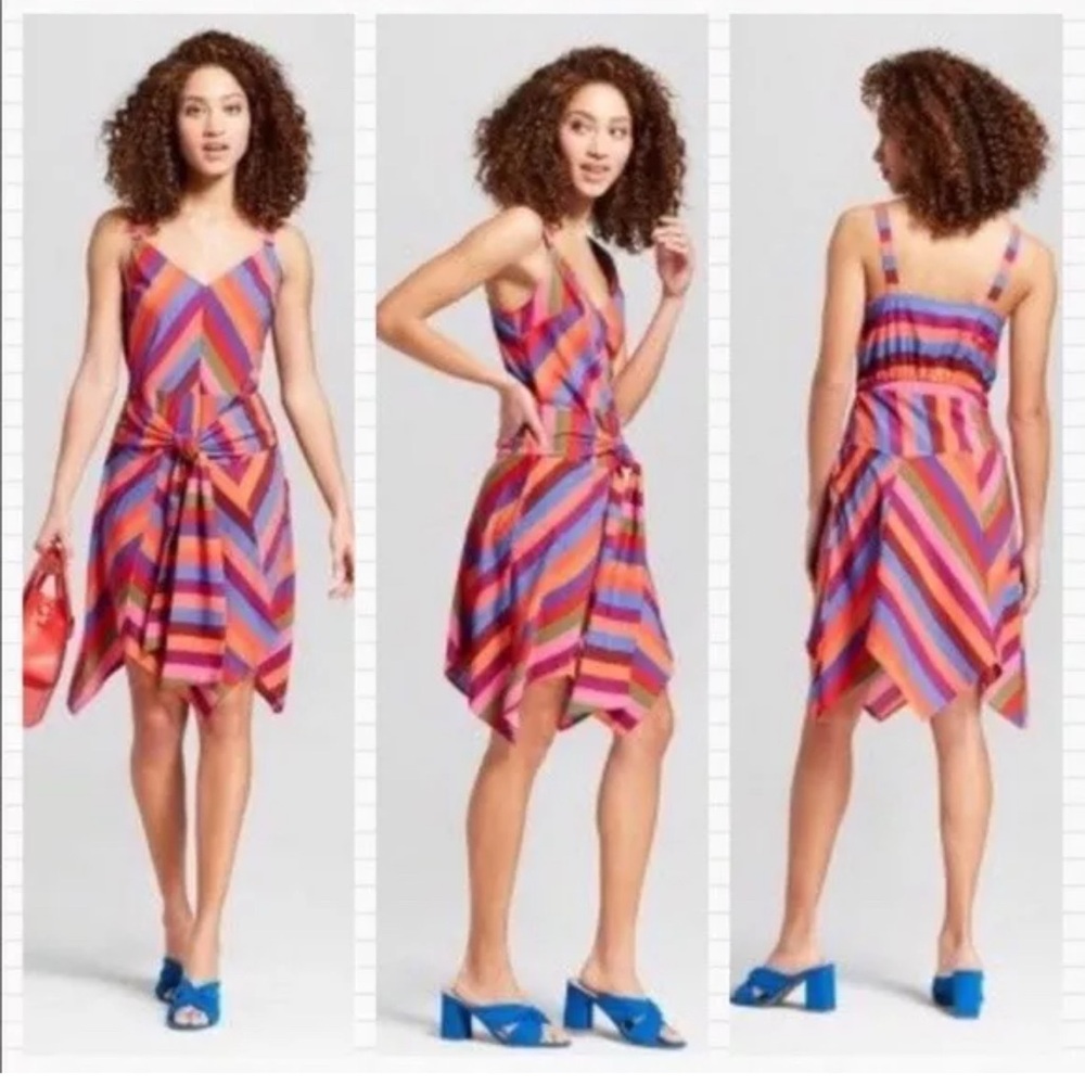 A New Day Red Candy Purple Blue Orange Striped Handkerchief Hem Sun Dress S